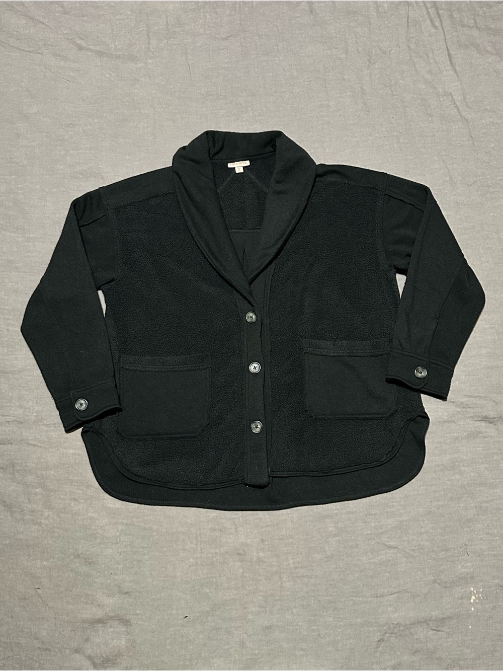 Knox Rose Black Shawl Collar Teddy Button Jacket